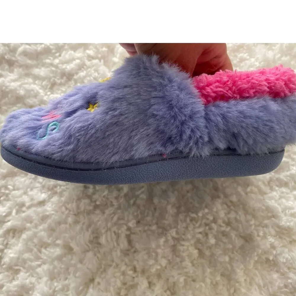 Wondernation Girls Purple Pink Fuzzy Warm Sweet Dream Slippers NEW Size 11-12